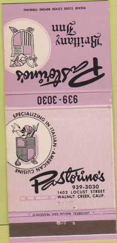 Matchbook Cover - Pastorino's Walnut Creek CA lavender 30 Strike