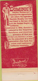Matchbook Cover - Dominic's Harbor Restaurant San Rafael CA 30 Strike