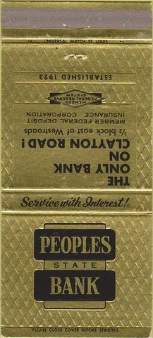 Matchbook Cover - Peoples State Bank St Louis MO 30 Strike