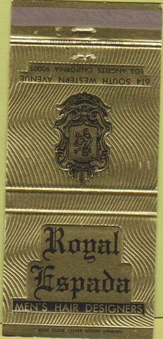 Matchbook Cover - Royal Espanda Men's Hair Salon Los Angeles CA 30 Strike