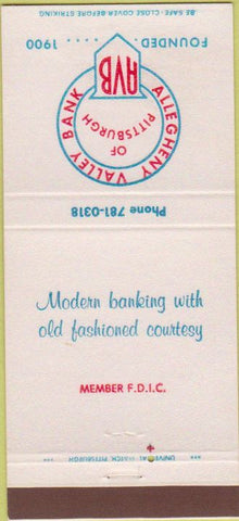 Matchbook Cover - Allegheny Valley Bank Pittsburgh PA 30 Strike
