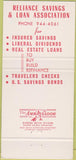 Matchbook Cover - Reliance Savings Altoona PA 30 Strike