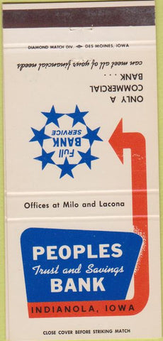 Matchbook Cover - Peoples Trust Savings Bank Indianola IA Auto Loans 30 Strike