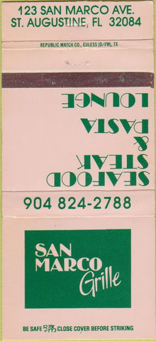 Matchbook Cover - San Marco Grille St Augustine FL 30 Strike