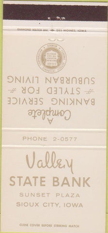 Matchbook Cover - Valley State Bank Sioux City IA 30 Strike