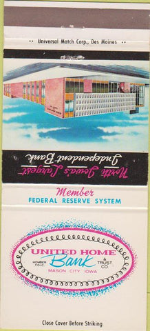 Matchbook Cover - United Home Bank Mason City IA 30 Strike