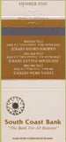 Matchbook Cover - South Coast Bank Graden Grove Costa Mesa CA 30 Strike