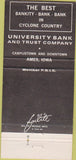 Matchbook Cover - University Bank Trust Co Ames IA 30 Strike