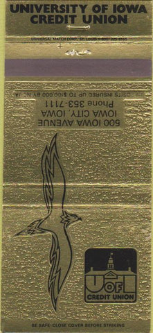 Matchbook Cover - University of Iowa Credit Union Iowa City IA 30 Strike