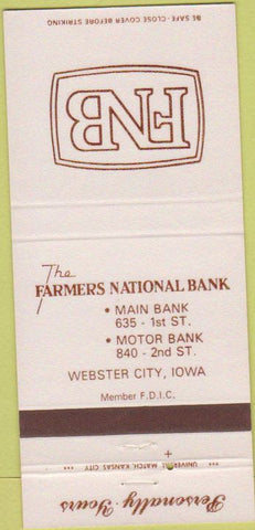 Matchbook Cover - Farmers National Bank Webster City IA 30 Strike