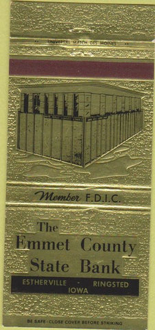 Matchbook Cover - Emmet County State Bank Esterville Ringsted IA 30 Strike