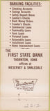 Matchbook Cover - First State Bank Thornton IA 30 Strike