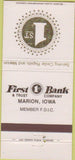 Matchbook Cover - First Bank Marion IA 30 Strike