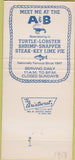 Matchbook Cover - A and b Lobster House Key West FL 30 Strike