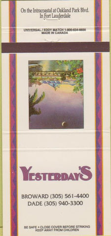 Matchbook Cover - Yesterday's Fort Lauderdale FL Broward Dade 30 Strike