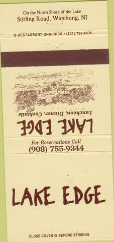 Matchbook Cover - Lake Edge  Watchung NJ 30 Strike