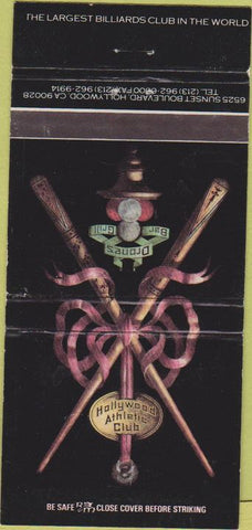 Matchbook Cover - Drone's Bar Grill Hollywood CA Athletic Club 30 Strike