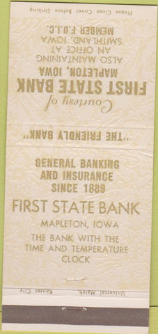 Matchbook Cover - First State Bank Mapleton Smithland IA 30 Strike