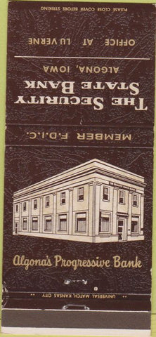 Matchbook Cover - Security State Bank Algona IA 30 Strike