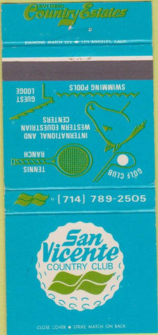 Matchbook Cover - San Vincente Country Club Ramona CA 30 Strike