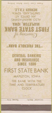 Matchbook Cover - First State Bank Mapleton Smithland IA 30 Strike