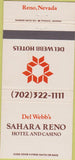 Matchbook Cover - Sahara Reno Hotel Casino NV 30 Strike