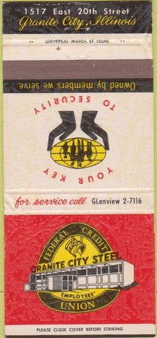 Matchbook Cover - Granite City Steel Credit Union Granite City IL 30 Strike