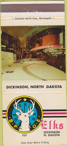 Matchbook Cover - Elks Lodge Dickinson ND 30 Strike
