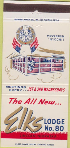 Matchbook Cover - Elks Lodge Lincoln NE 30 Strike