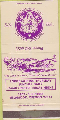 Matchbook Cover - Elks Lodge Tillamook OR 30 Strike