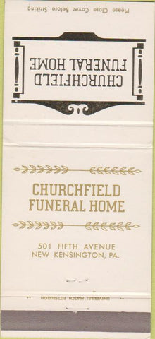 Matchbook Cover - Churchfield Funeral Home New Kensington PA 30 Strike