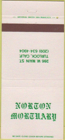 Matchbook Cover - Norton Mortuary Funeral Home Turlock CA 30 Strike