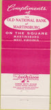 Matchbook Cover - Old National Bank Martinsburg WV 30 Strike