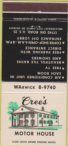 Matchbook Cover - Cree's Motor Home Detroit MI 30 Strike