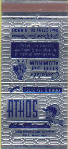 Matchbook Cover - Athos Steel Aluminum Philadelphia PA 30 Strike