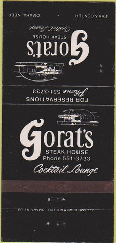 Matchbook Cover - Gorat's Steak House Omaha NE black 30 Strike