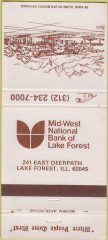 Matchbook Cover - Mid West National Bank Lake Forest IL 30 Strike
