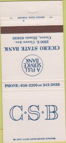Matchbook Cover - Cicero State Bank Cicero IL 30 Strike