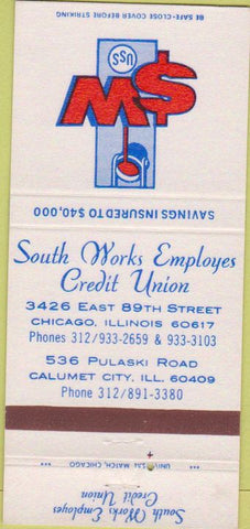Matchbook Cover - South Works Credit Union Chicago Calumet City IL 30 Strike