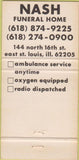 Matchbook Cover - Nash Funeral Home St Louis IL 30 Strike