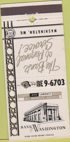 Matchbook Cover - Bank of Washington MO 30 Strike
