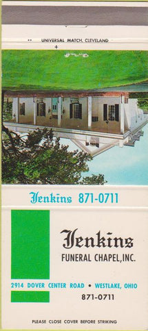 Matchbook Cover - Jenkins Funeral Home Westlake OH 30 Strike