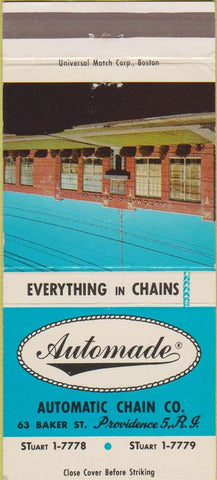 Matchbook Cover - Automade Chain Co Providence RI 30 Strike