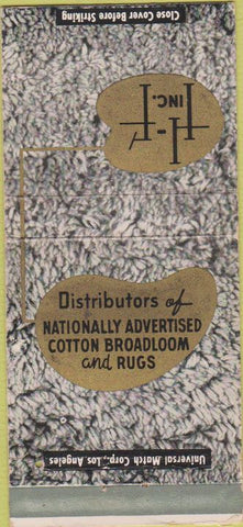 Matchbook Cover - HF Inc Cotton Rugs carpet Los Angeles CA 30 Strike