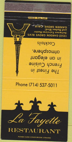 Matchbook Cover - Le Fayette Restaurant Graden Grove CA 30 Strike