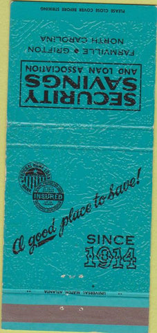 Matchbook Cover - Security Savings Loan Farmville Grifton NC 30 Strike