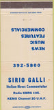 Matchbook Cover - Sirio Galli Italian News KEMO Radio San Jose? 30 Strike