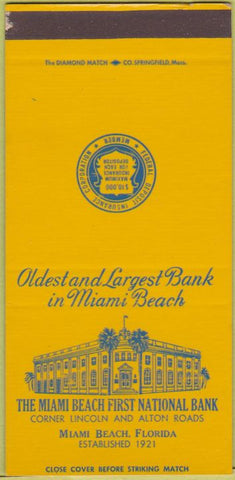 Matchbook Cover - Miami Beach First National Bank FL 30 Strike