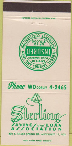 Matchbook Cover - Sterling Savings Loan Milwaukee WI 30 Strike