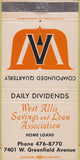 Matchbook Cover - West Allis Savings Loan WI WEAR 30 Strike